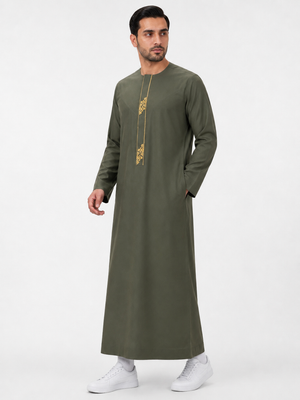 Olive Green Embroidered Emirati Thobe
