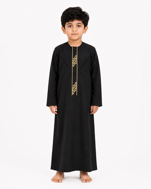 Black Emarati Embroidered Kids Thobe