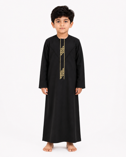 Black Emarati Embroidered Kids Thobe