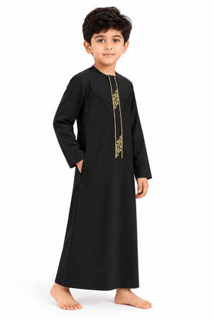 Black Emarati Embroidered Kids Thobe