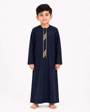 Blue Emarati Embroidered Kids Thobe