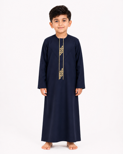 Blue Emarati Embroidered Kids Thobe