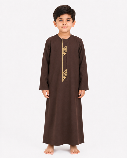 Brown Emarati Embroidered Kids Thobe