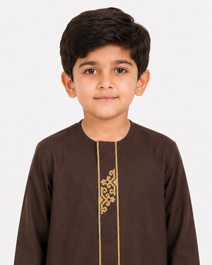 Brown Emarati Embroidered Kids Thobe