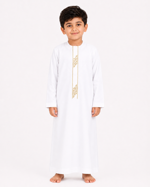 White Emarati Embroidered Kids Thobe