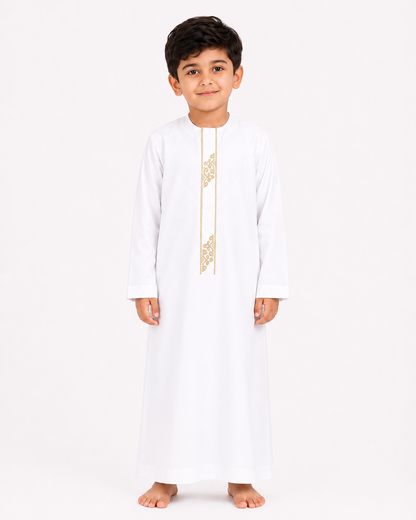 White Emarati Embroidered Kids Thobe