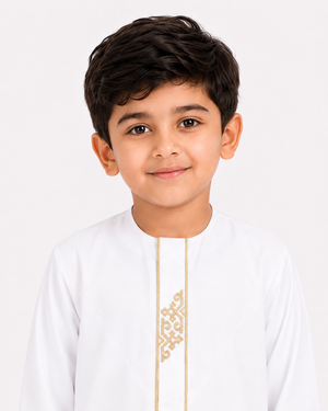 White Emarati Embroidered Kids Thobe