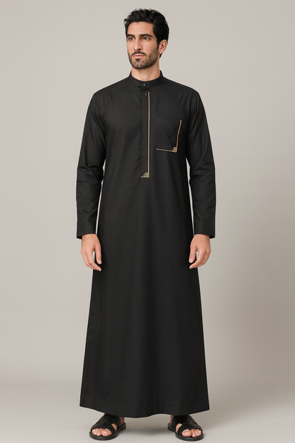 Black Saudi Embroidery Thobe