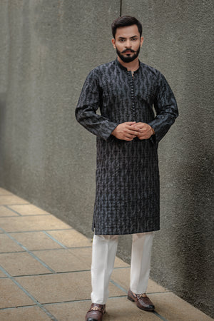Embroidered black Cotton Kurta