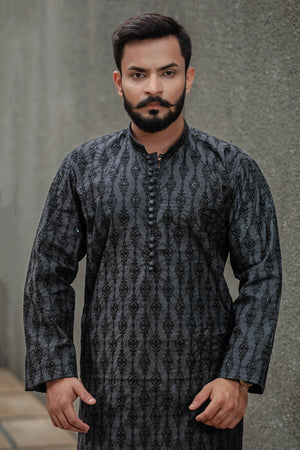 Embroidered black Cotton Kurta