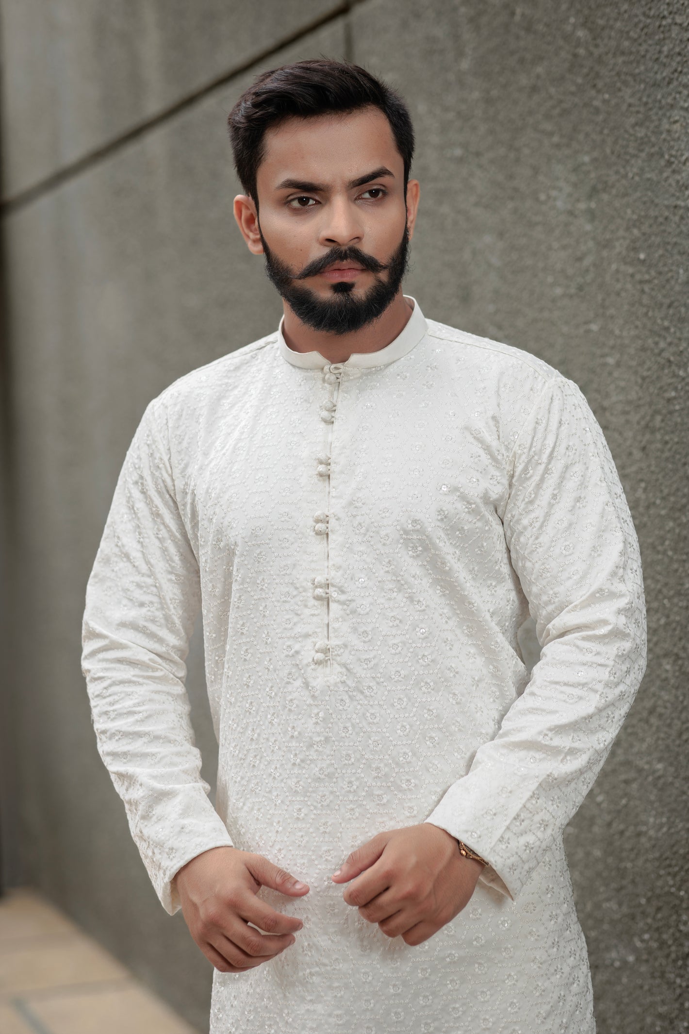 Embroidered off white Cotton Kurta