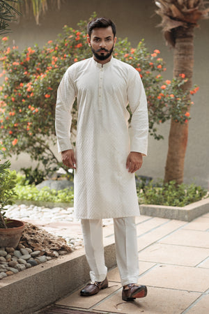 Embroidered off white Cotton Kurta