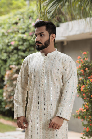 Embroidered off white Cotton Kurta