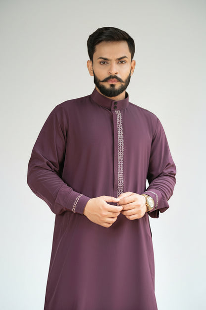 Purple Embroidered Emirati Thobe