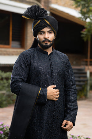 BLACK SHERWANI WITH HANDWORK