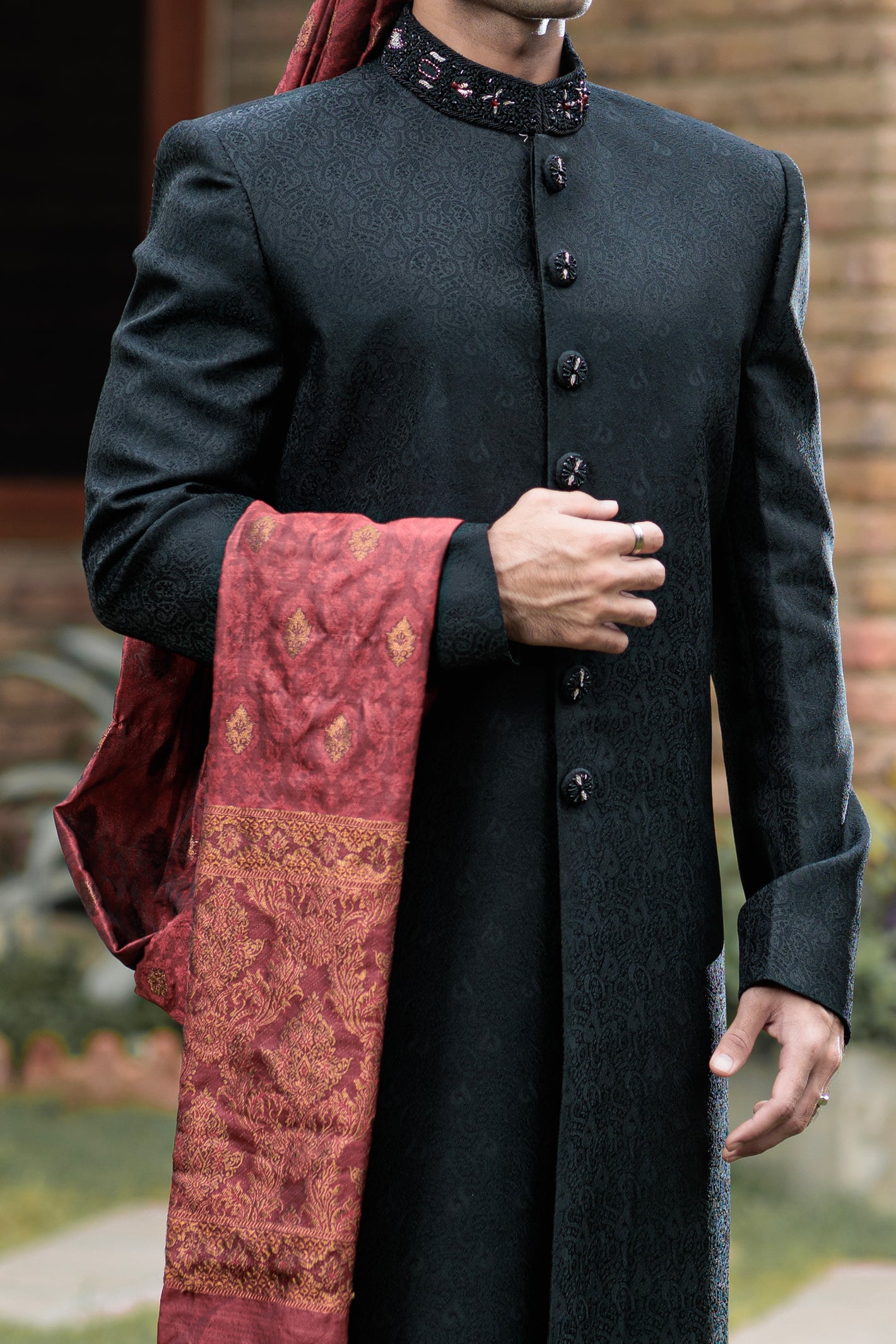 JACKARD SHERWANI WITH COLOR HANDWORK