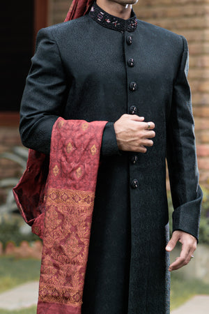 JACKARD SHERWANI WITH COLOR HANDWORK
