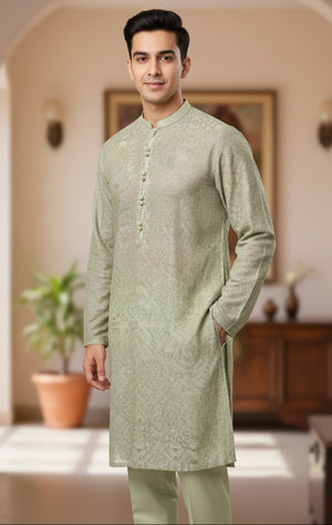 Green Embroidered Kurta With Pajama