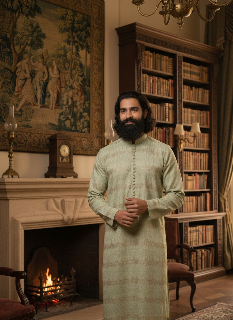Green Embroidered Kurta With Pajama