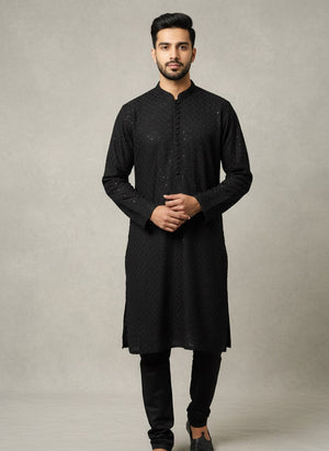 Black Embroidered Kurta With Pajama