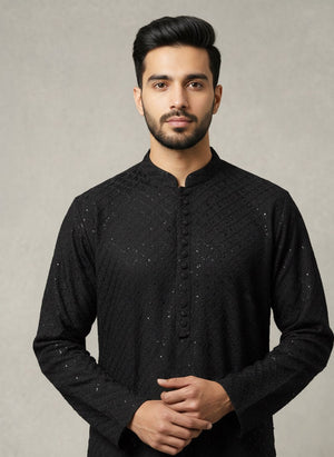 Black Embroidered Kurta With Pajama