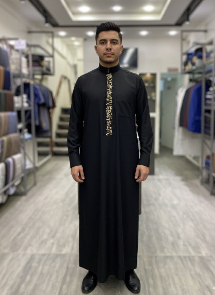Black Saudi Embroidery Thobe