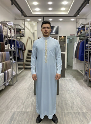 Sky Blue Saudi Embroidery Thobe