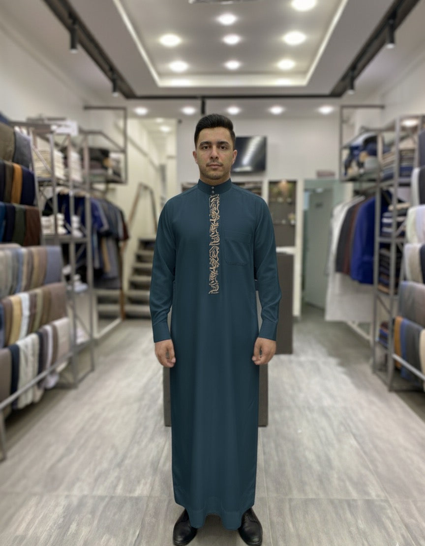 Sea Green Saudi Embroidery Thobe