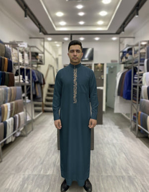 Sea Green Saudi Embroidery Thobe