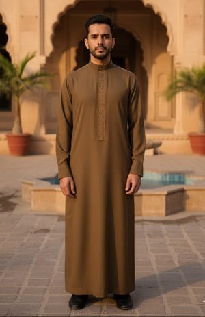 Brown Saudi Embroidery Thobe