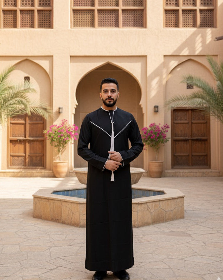 Black Designer Thobe With Tassel