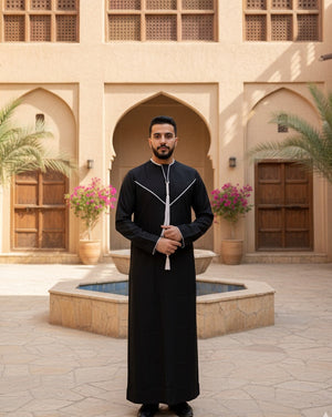 Black Designer Thobe With Tassel