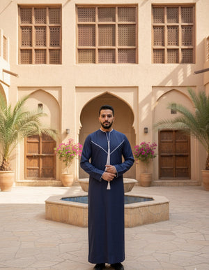 Navy Blue Designer Thobe With Tassel