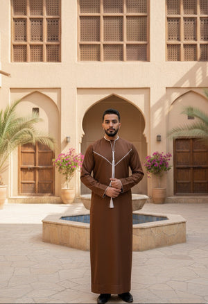 Brown Designer Thobe With Tassel