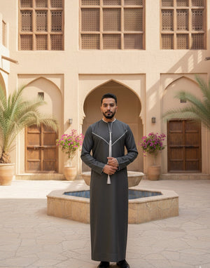 Grey Designer Thobe With Tassel