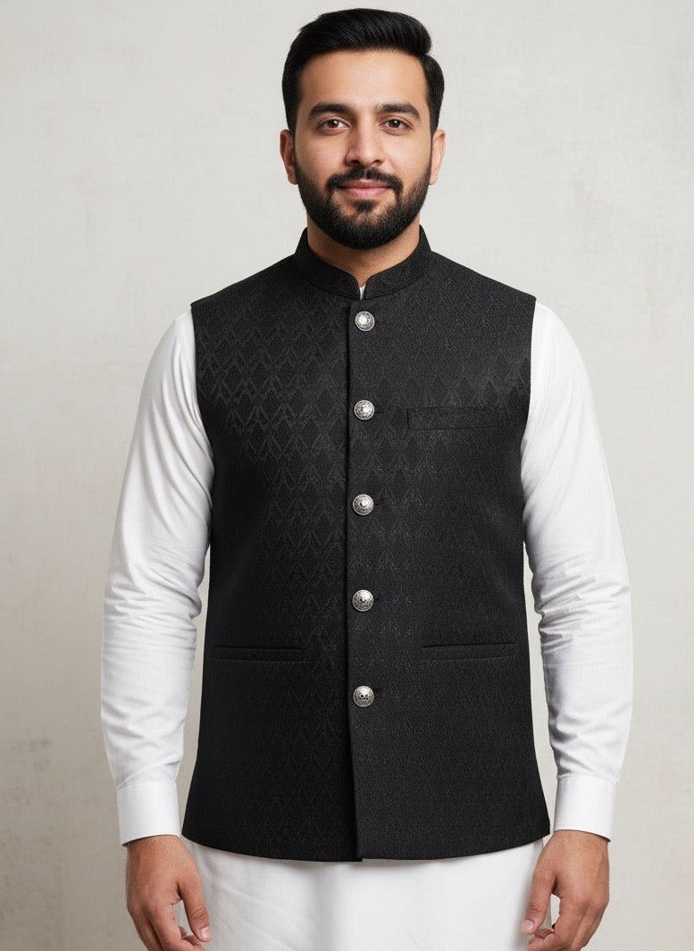 Black Textured Waist Coat