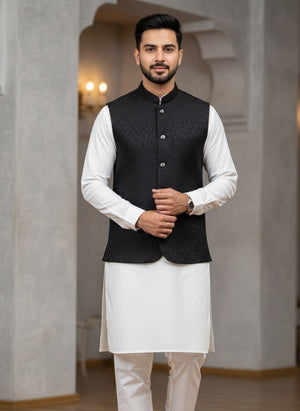 Black Textured Waist Coat