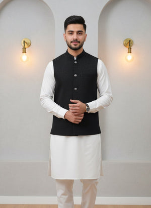 Black Textured Waist Coat