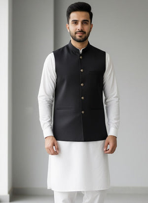 Black Textured Waist Coat