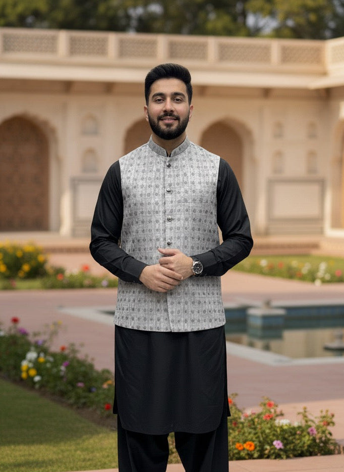 SILVER TEXTURED WAIST COAT