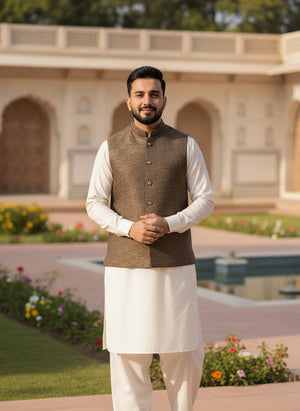 LIGHT BROWN TEXTURED WAIST COAT