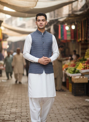 LIGHT GREY TEXTURED WAIST COAT