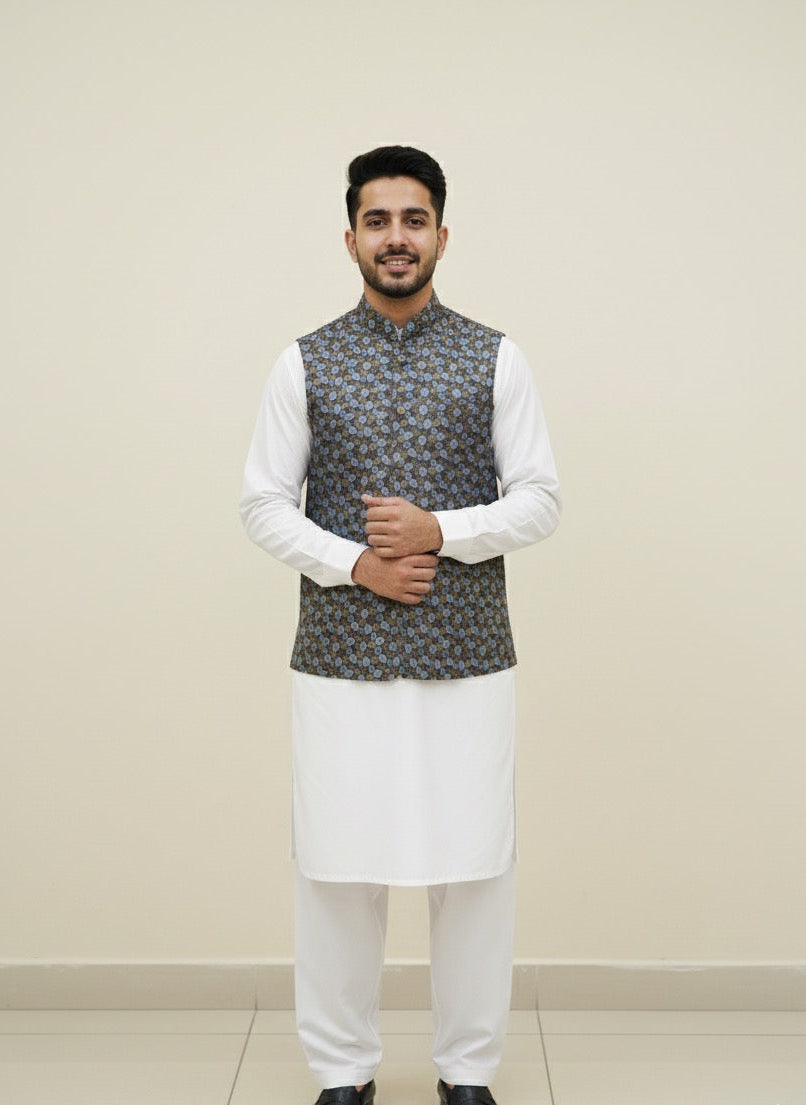 GREY PRINTED WAISTCOAT