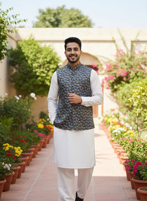 GREY PRINTED WAISTCOAT