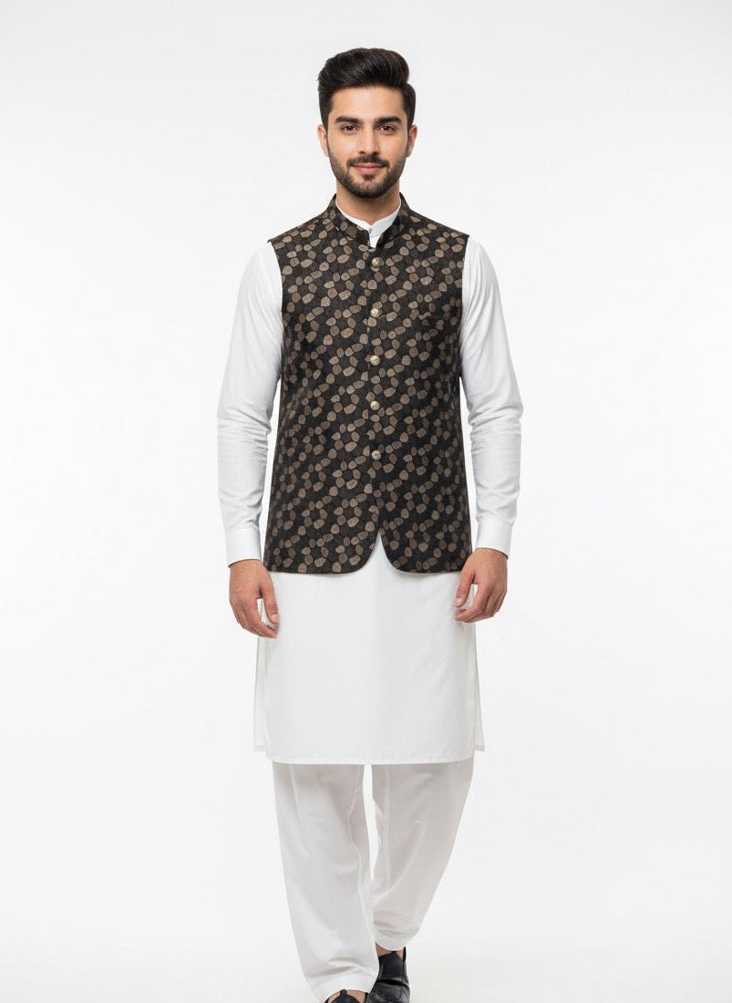BLACK PRINTED WAISTCOAT
