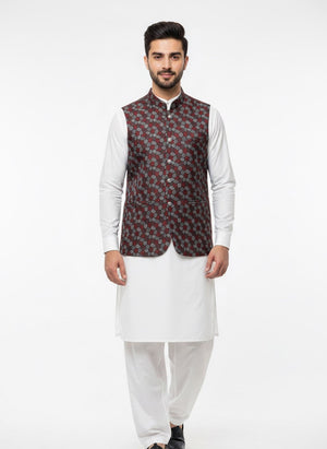 MEHROON PRINTED WAISTCOAT