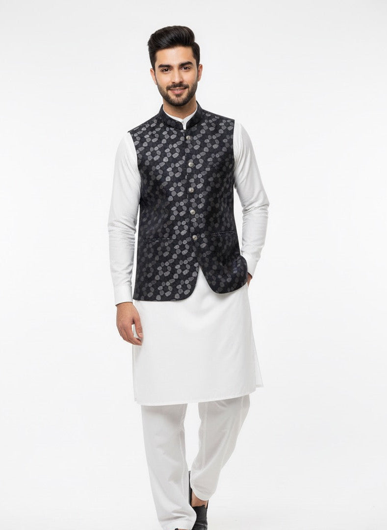 BLACK PRINTED WAISTCOAT