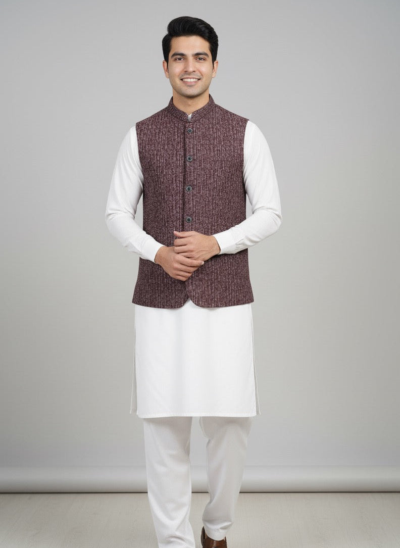 MEHROON TEXTURED WAISTCOAT