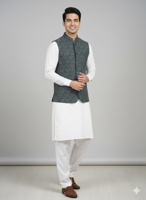 BLACK TEXTURED WAIST COAT