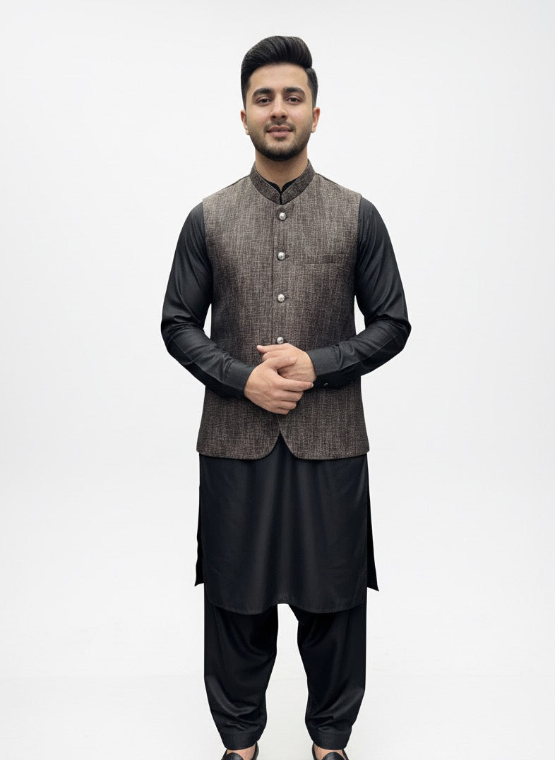 TEXTURED GREY WAIST COAT